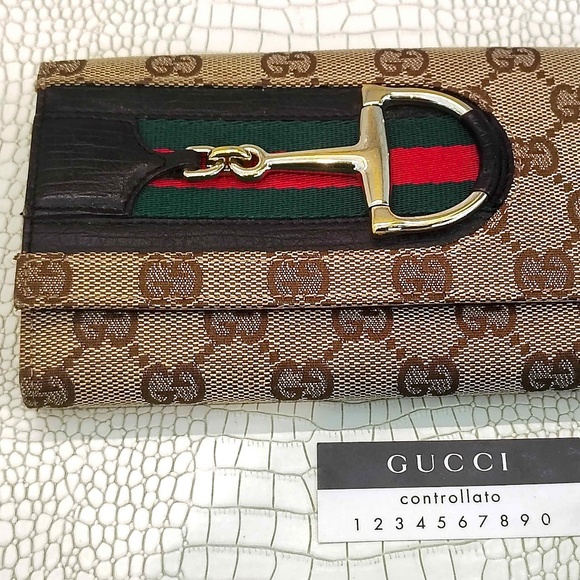 Very Rare Beautiful GUCCI GG Canvas Horsebit Continental Long Flap Wallet - Picture 2 of 16